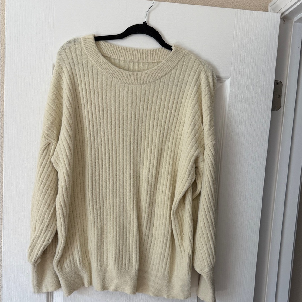 Elegant Cream Ribbed Women's Sweater